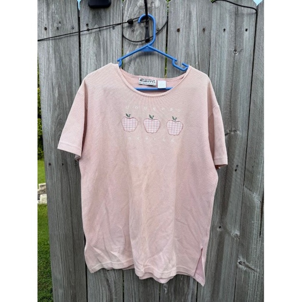Cottagecore Grandmacore Vintage Jessica Roberts Top Pink Country Apples Flaws